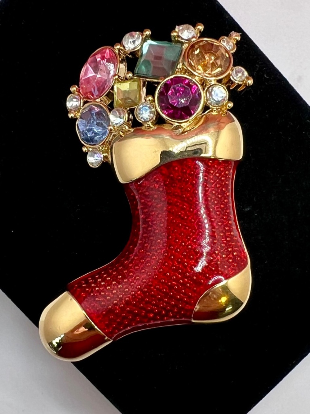 Jewel Filled Christmas Stocking Brooch